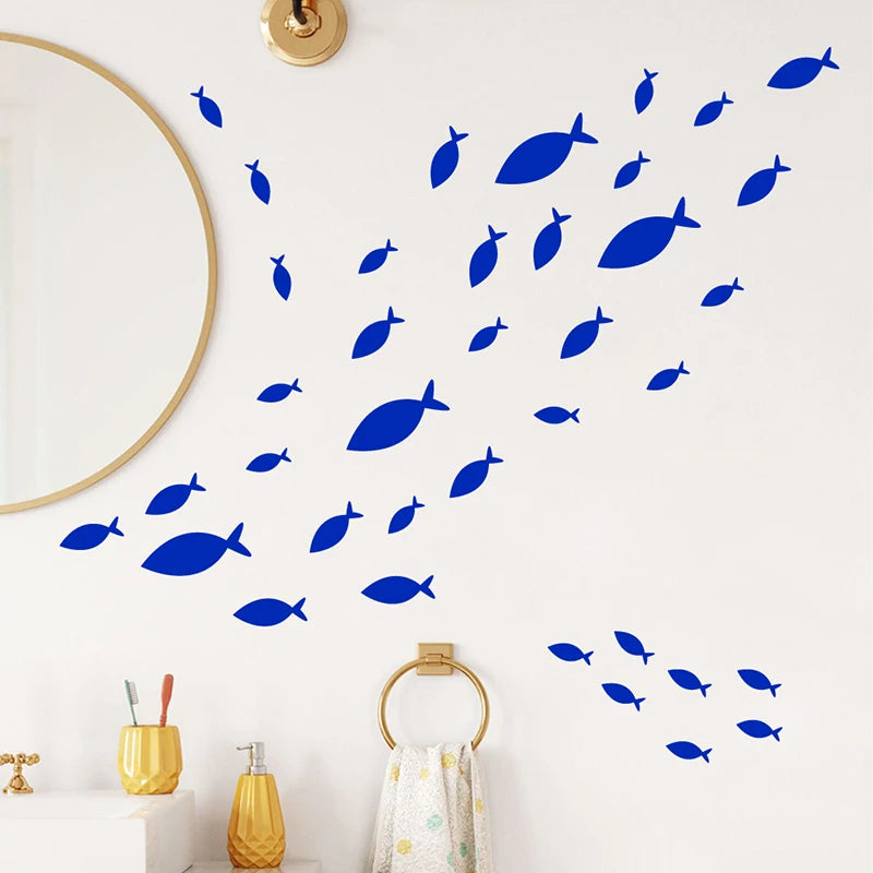 35 pcs Fish /Set Vinyl Wall Sticker Waterproof Removable Bathroom Wall Decor, Ocean Fish Scene Wall Decals For Nursery Kids Room-HomeDecorDecals_com