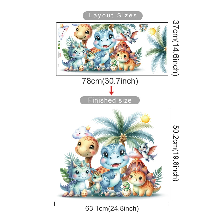 Cartoon Cute Dinosaur Wall Stickers for Children Room Boy Kids Room Living Room Nursery Background Decoration Wall Decals-HomeDecorDecals_com