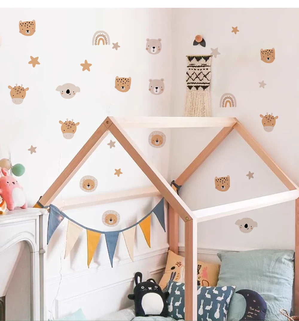 Cartoon Rainbow Bear Animals and Star Wall Decal | Home Decor decorative wall feature by HomeDecorDecals.