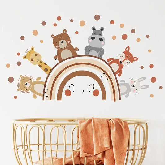 Boho Animals Rainbow Wall Decal | Kids Room Decor removable peel and stick wall decal by HomeDecorDecals.
