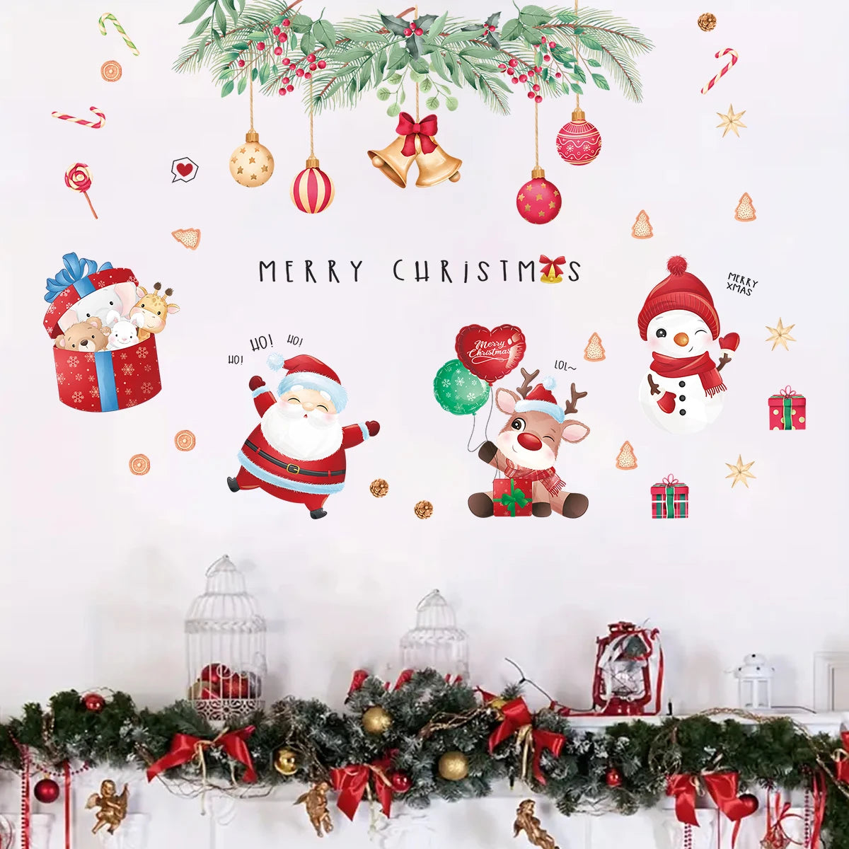 1pc PVC Removable Cartoon Santa Claus Snowman Pattern Wall Stickers for Kids Room Decor Christmas Decoration Bedroom Wall Decals-HomeDecorDecals_com