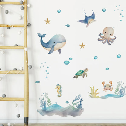 Additional view of Watercolour Cartoon Cute Marine Animals Wall Decal | Home Decor by HomeDecorDecals.