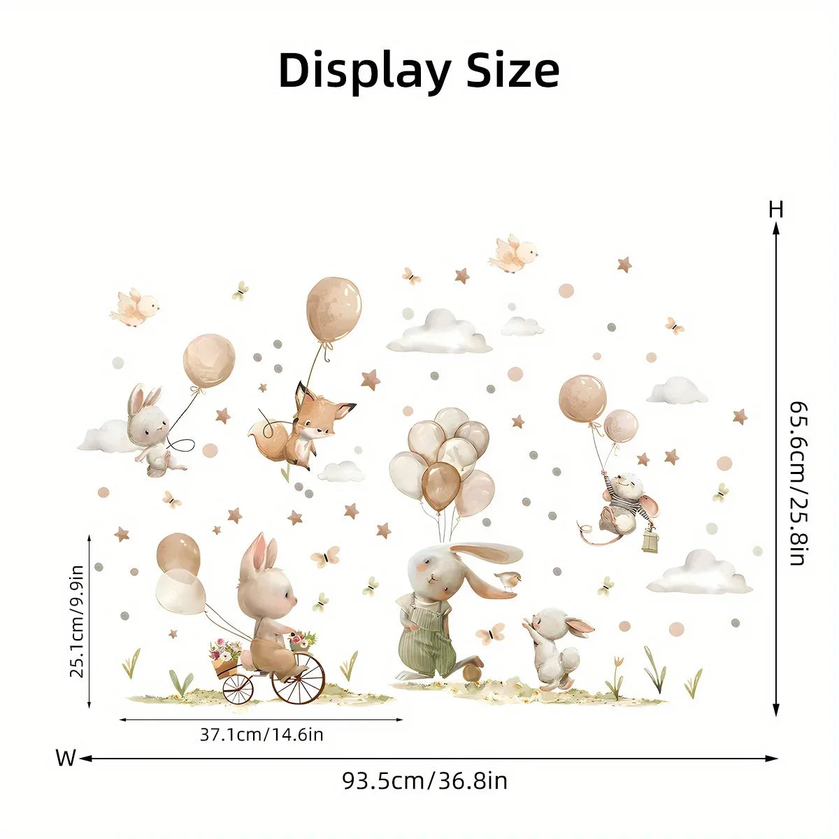 Cartoon Cute Rabbit Fox Balloon Grassland Forest Animal Wall Stickers for Bedroom Living Room Nursery Decoration Wall Decals-HomeDecorDecals_com