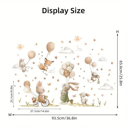 Cartoon Cute Rabbit Fox Balloon Grassland Forest Animal Wall Stickers for Bedroom Living Room Nursery Decoration Wall Decals-HomeDecorDecals_com