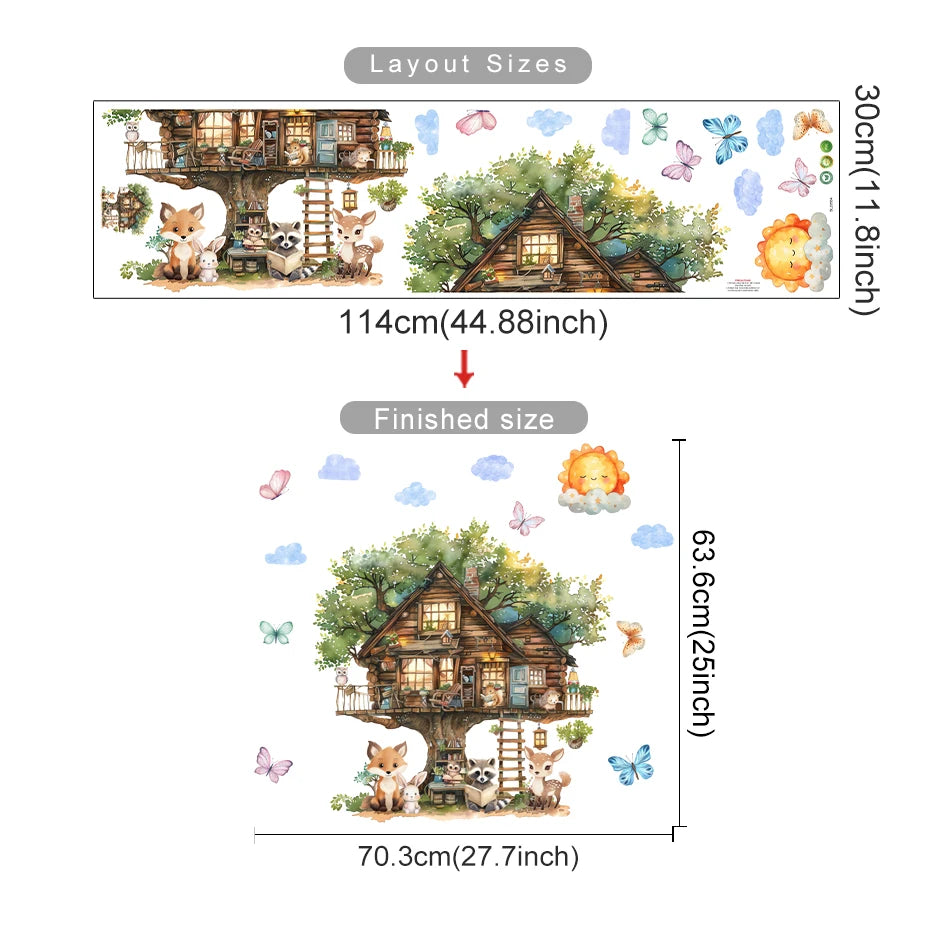 Animals reading in the fairytale tree house Wall Sticker Vinyl Baby Nursery Art Decals for Kids Room Home Decor-HomeDecorDecals_com