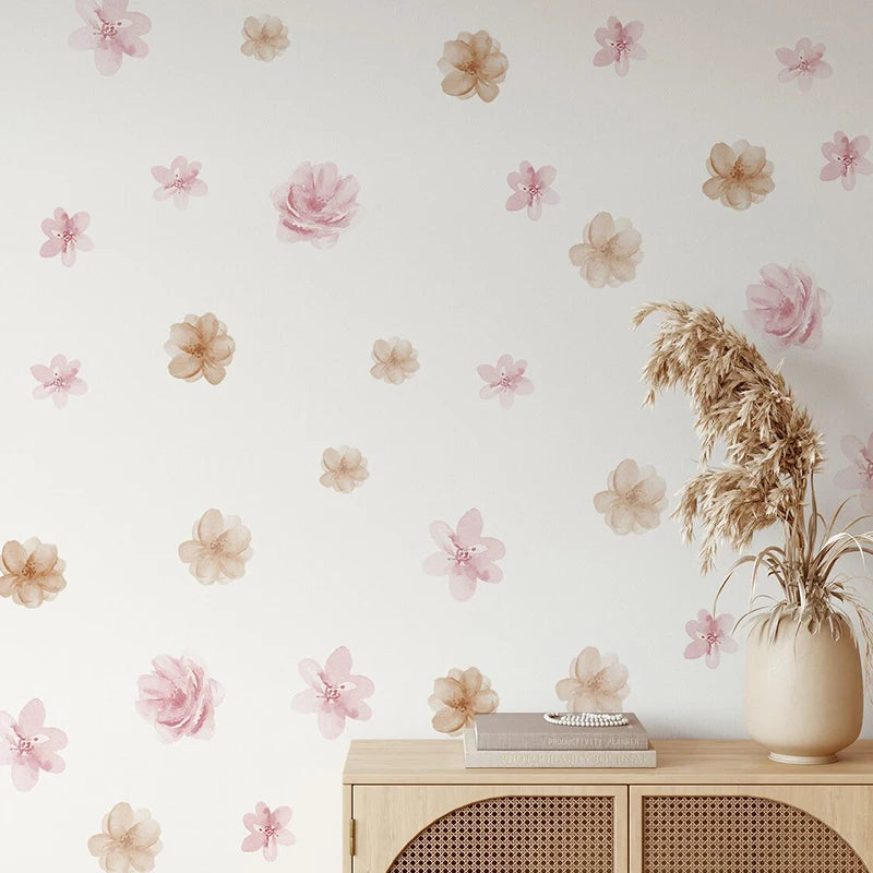Boho Pink Floral Botanical Wall Decal | Home Decor displayed in room decor by HomeDecorDecals.