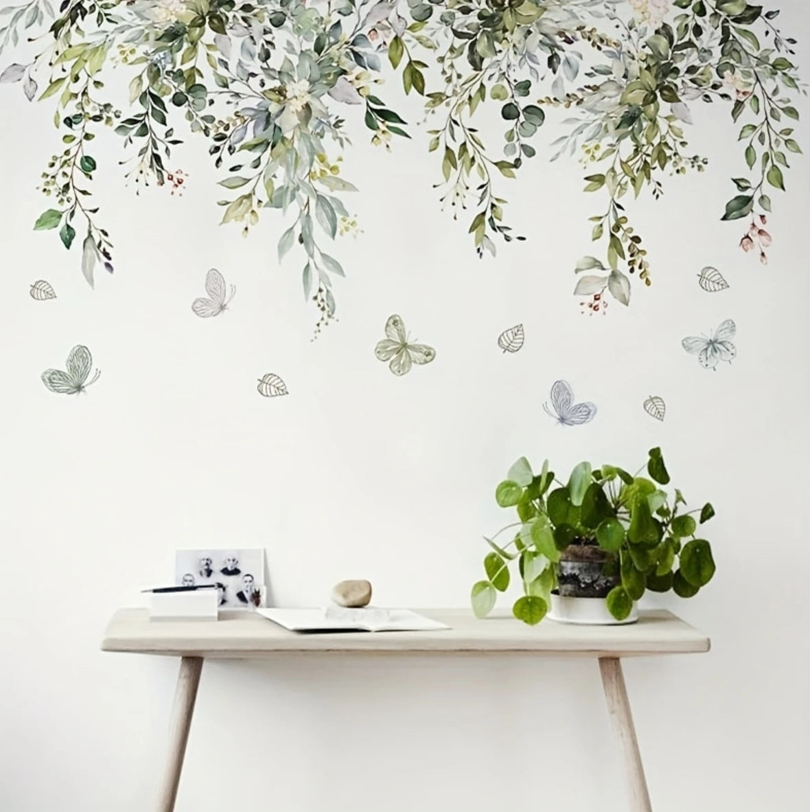Green Leaves Butterfly and Vine Wall Decal | Home Decor displayed in room decor by HomeDecorDecals.