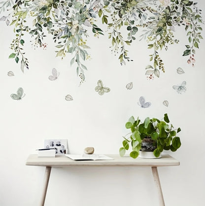 Green Leaves Butterfly and Vine Wall Decal | Home Decor displayed in room decor by HomeDecorDecals.