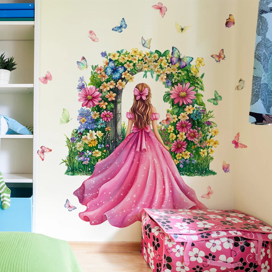 Girl Moon And Butterflies Wall Sticker for Kids Room-HomeDecorDecals_com