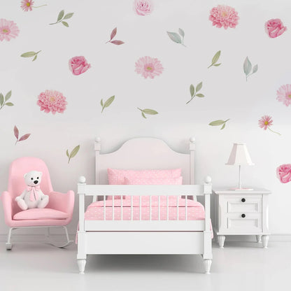 Boho Pink Floral Botanical Wall Decal | Home Decor design details by HomeDecorDecals.