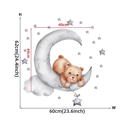 Cartoon Grey Baby Elephant Moon Gold Stars Wall Stickers for Kids Room Decor Nurserry Wall Decals Girl Boy Room Decorative-HomeDecorDecals_com