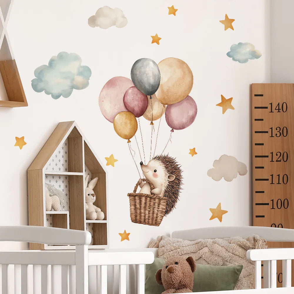 1PCS Cartoon Hedgehog Hot Air Balloon Bedroom Commercial Place Home Beautification Decorative Wall Stickers-HomeDecorDecals_com