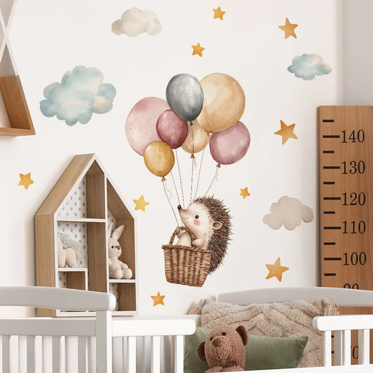 Hedgehog Hot Air Balloon Wall Decal | Kids Room Decor removable peel and stick wall decal by HomeDecorDecals.