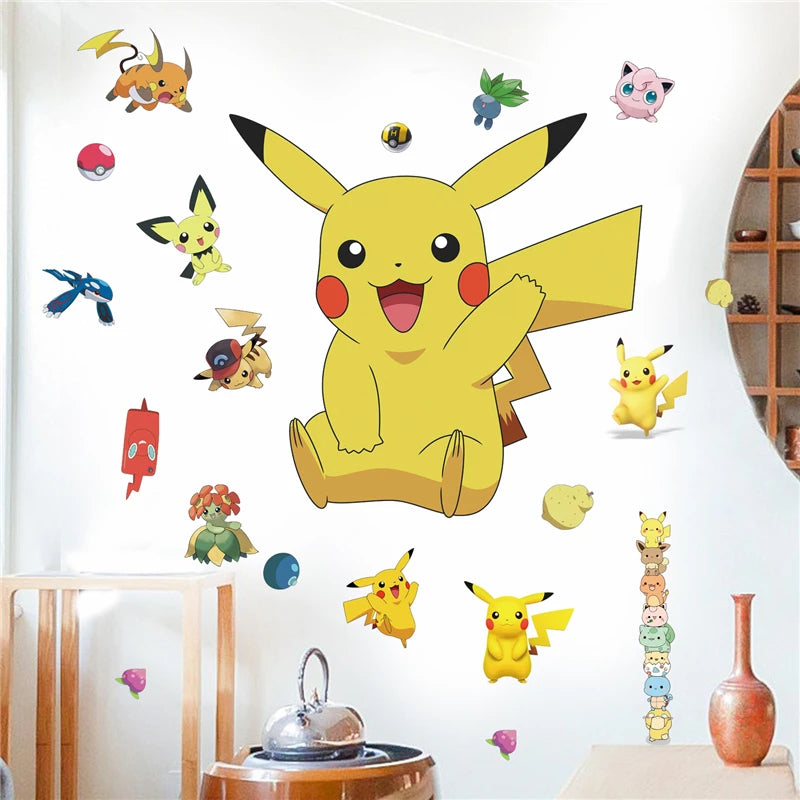 Cartoon Pikachu Wall Stickers For Kid's Rooms Kindergarten Living Room Bedroom DIY Wall Decoration Animated Poster Bedroom Decor-HomeDecorDecals_com