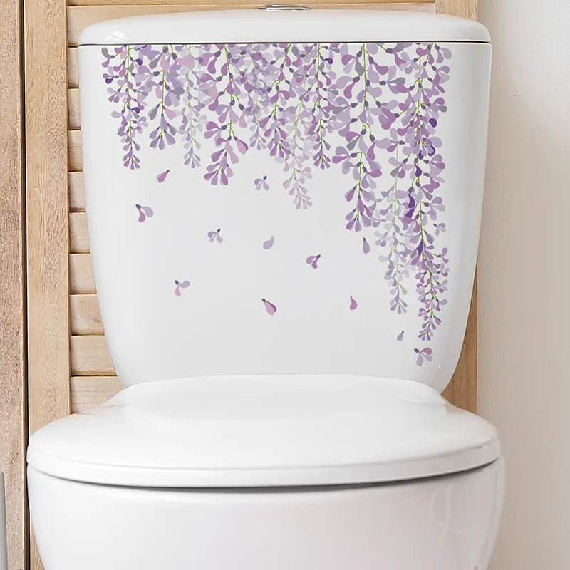 Green Plant Leaves Bathroom Toilet Sticker WC Closestool Wall Sticker Self Adhesive Mural Beautify Flower Home Decoration Decals-HomeDecorDecals_com