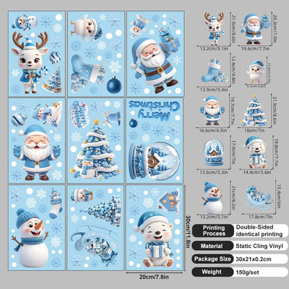 9 sheets/set Green Christmas Window Clings With Santa Penguin Reindeer Tree Static Cling Stickers For Kids' Room Window-HomeDecorDecals_com