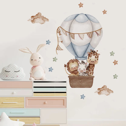 Watercolour giraffe Hot Air Balloon Wall Stickers for Baby Nursery Room Decals Baby Girls Bears Cartoon Animals Kids Stickers-HomeDecorDecals_com