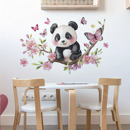 1pc Panda Cherry Blossom Wall Sticker PVC Self-adhesive Wall Sticker Bedroom Living Room Beautification Decoration Wall Sticker-HomeDecorDecals_com