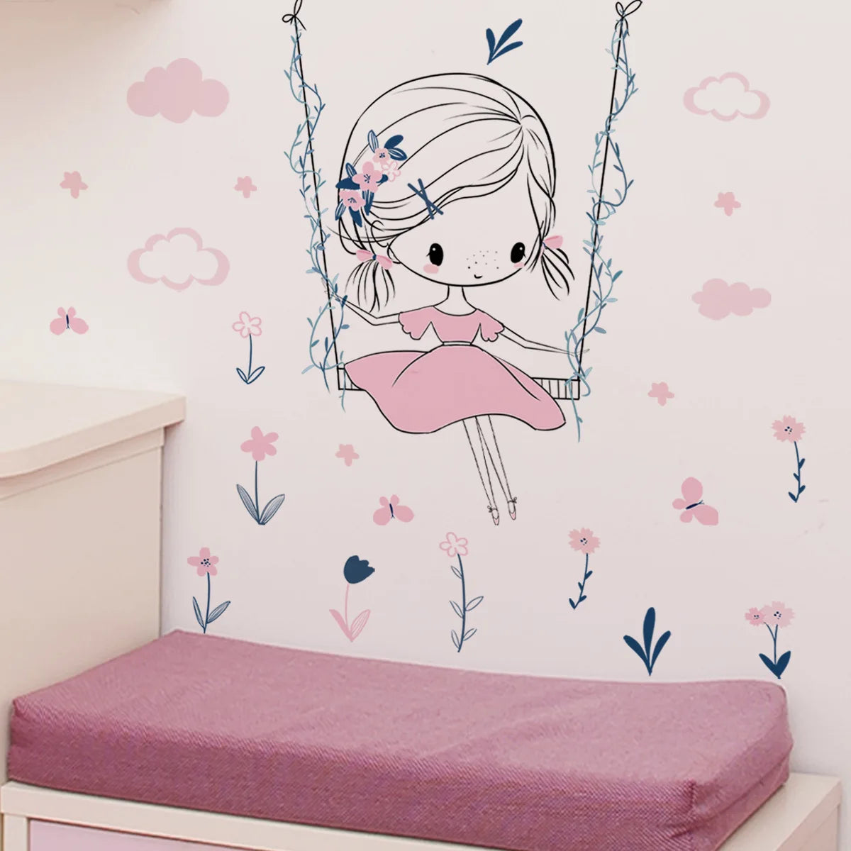 Cartoon girl dandelion Wall Stickers Creative Home Wall Decor Self-adhesive Kids Room Decoration Bedroom Background Wall Decor-HomeDecorDecals_com