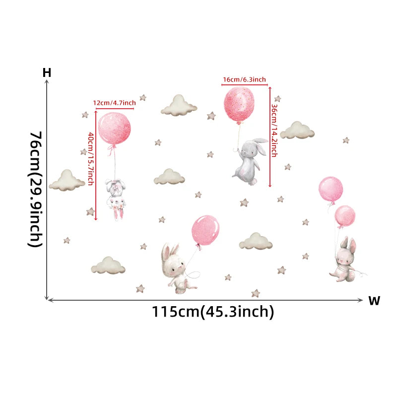 Bunny Baby Nursery Wall Stickers Cartoon Rabbit Swing on the Stars Wall Decals for Kids Room PVC Removable Stickers PVC DIY-HomeDecorDecals_com
