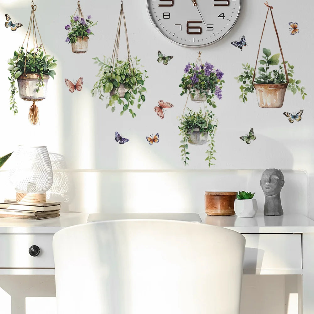 Potted Plants and Butterfly Wall Decal | Home Decor by HomeDecorDecals.