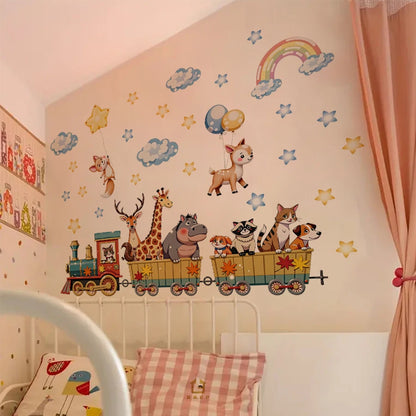 30*90cm Cartoon Animal Train Wall Sticker Removable PVC Wall Decoration For Nursery Room Kids Bedroom Home Decor-HomeDecorDecals_com
