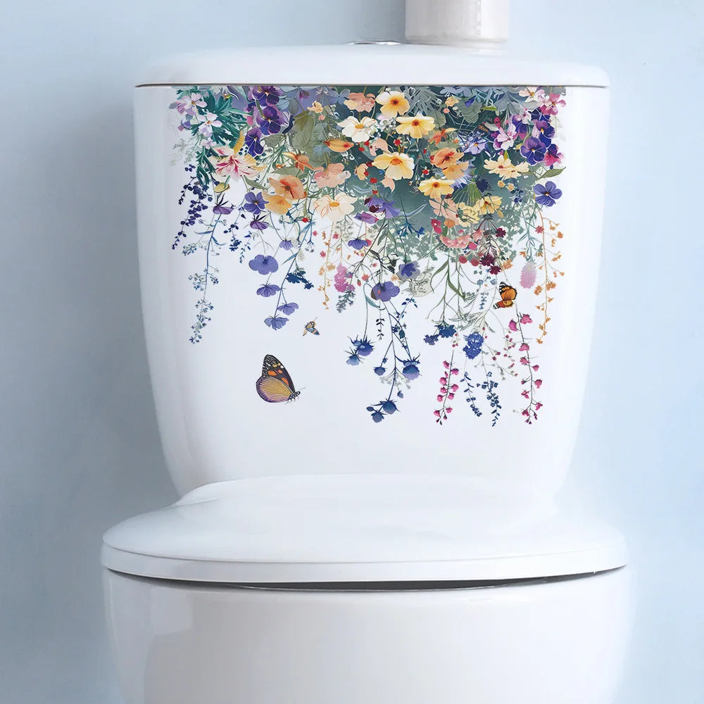 Green Plant Leaves Bathroom Toilet Sticker WC Closestool Wall Sticker Self Adhesive Mural Beautify Flower Home Decoration Decals-HomeDecorDecals_com