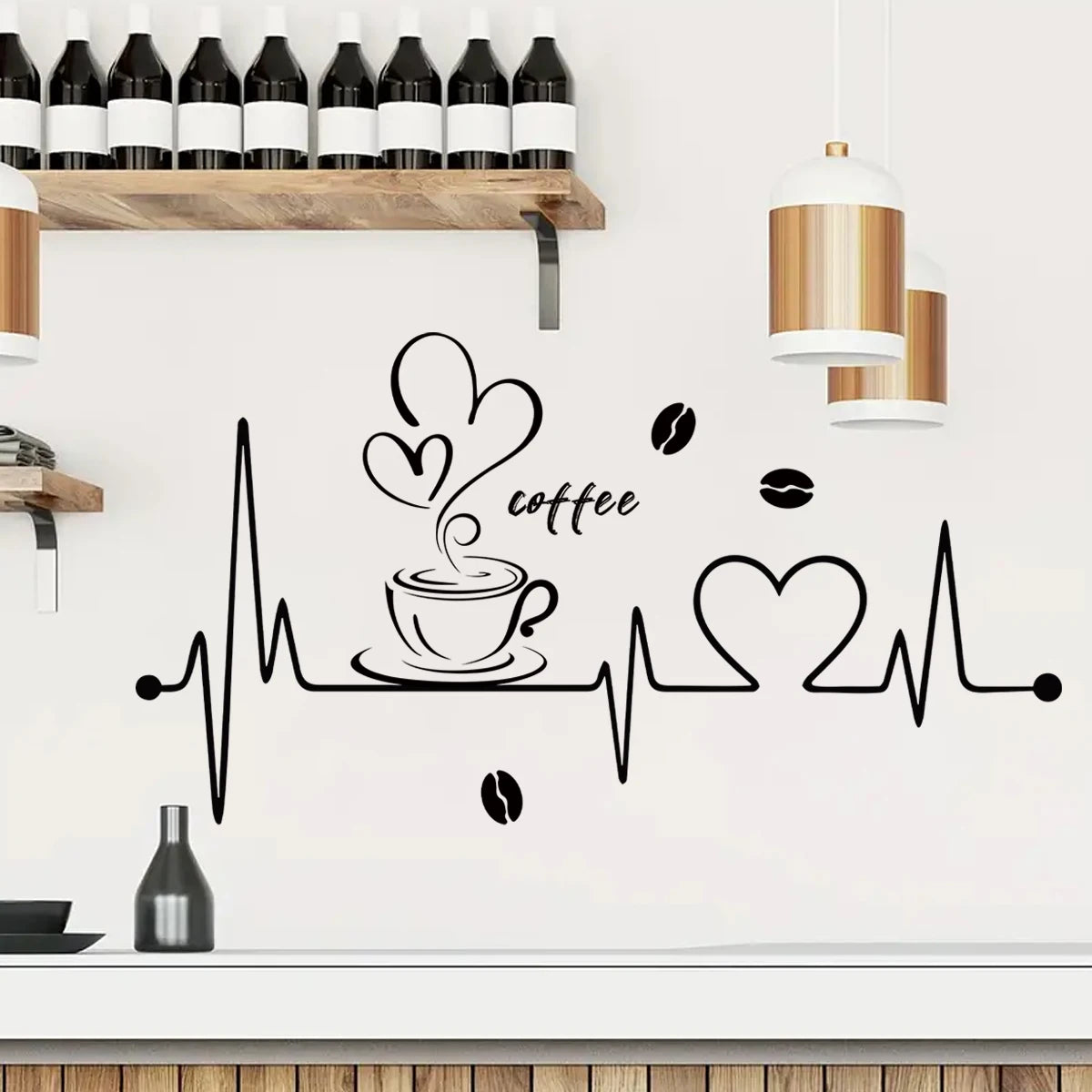Heartbeat Coffee Pattern Wall Decal | Home Decor design details by HomeDecorDecals.