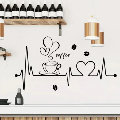 Heartbeat Coffee Pattern Wall Decal | Home Decor design details by HomeDecorDecals.