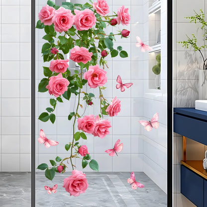 Pink Rose and Butterfly Window Decal | Home Decor by HomeDecorDecals.