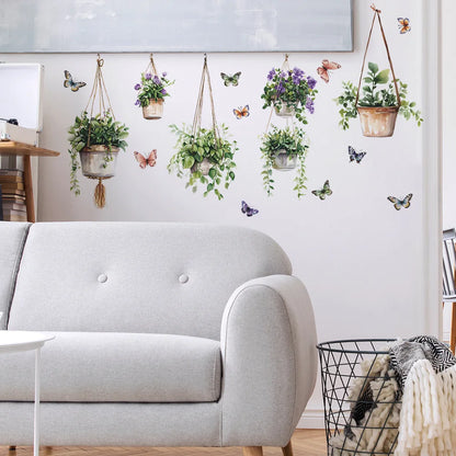 Potted Plants and Butterfly Wall Decal | Home Decor removable peel and stick wall decal by HomeDecorDecals.