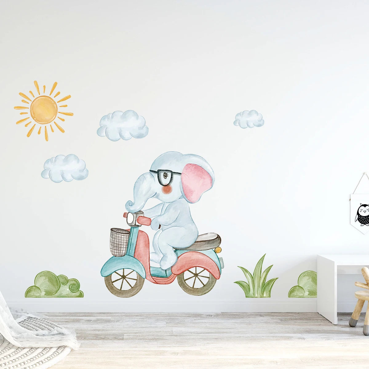 1Pc Cartoon Cute Elephant Riding Bike Wall Stickers for Kids Room Living Room Wall Decals Children Room Decor Bedroom Decoraiton-HomeDecorDecals_com