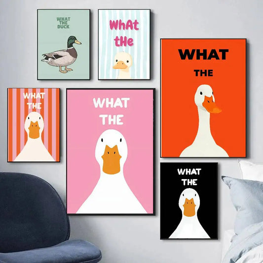 What The Duck Print Art Funny Cute Animal Poster Self-adhesive Art Waterproof Paper Sticker Coffee House Bar Room Wall Decor-HomeDecorDecals_com