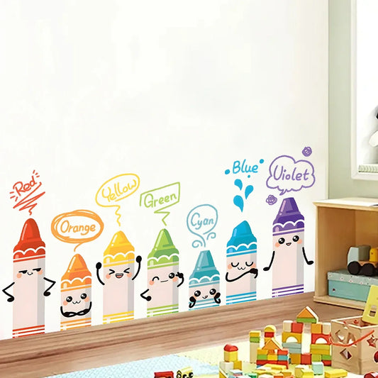 Cartoon Cute Colorful Crayon Pattern Wall Stickers for Kids Room Baby Nursery Bedroom Decoration Living Home Decor Wall Decals-HomeDecorDecals_com
