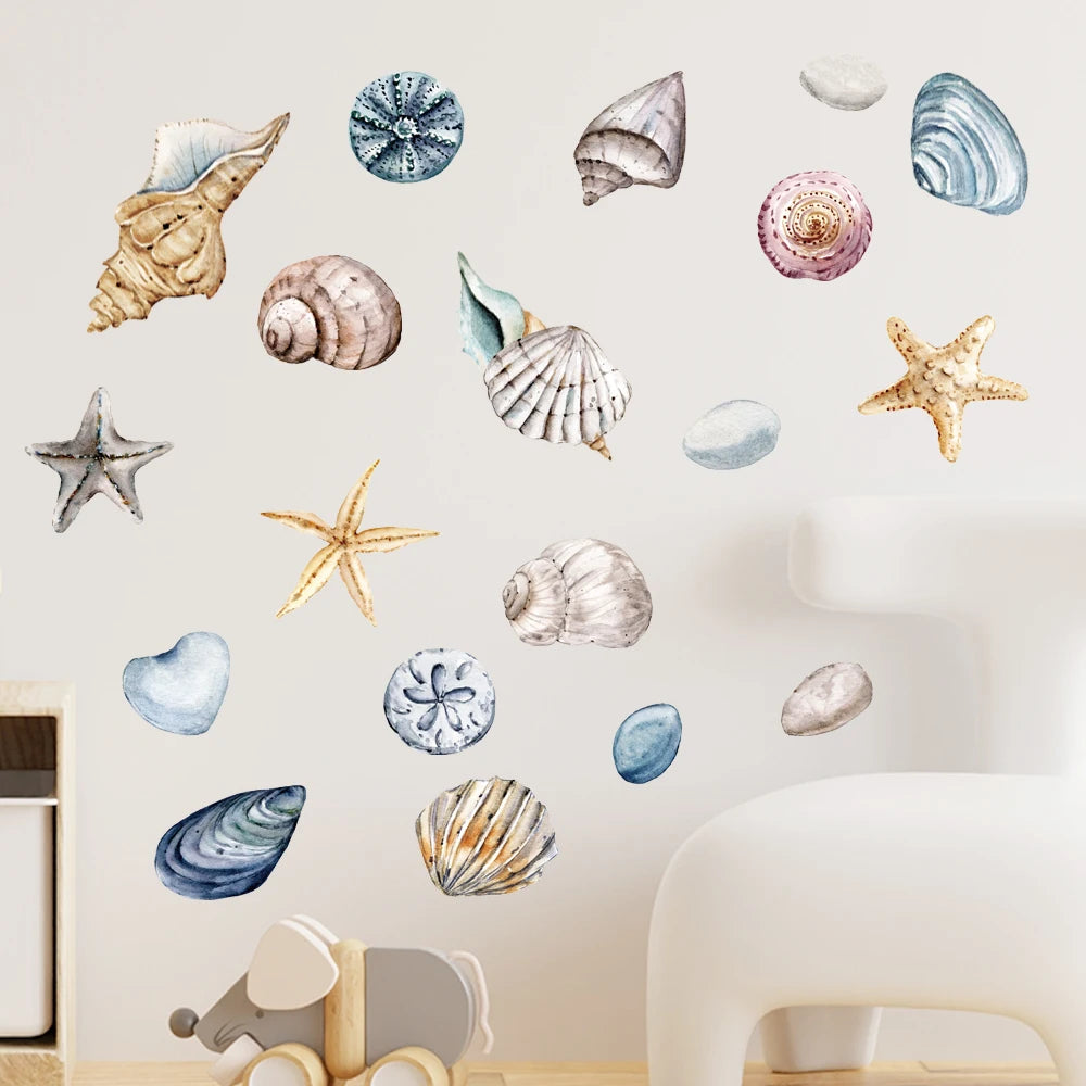 1X Beautiful Shell DIY Wall Stickers for Bathroom Decor Kids Removable Decals PVC Showcase Window Glass Tile Door Posters Mural-HomeDecorDecals_com