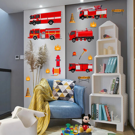 Cartoon Fire Truck Wall Decal | Kids Room Decor removable peel and stick wall decal by HomeDecorDecals.