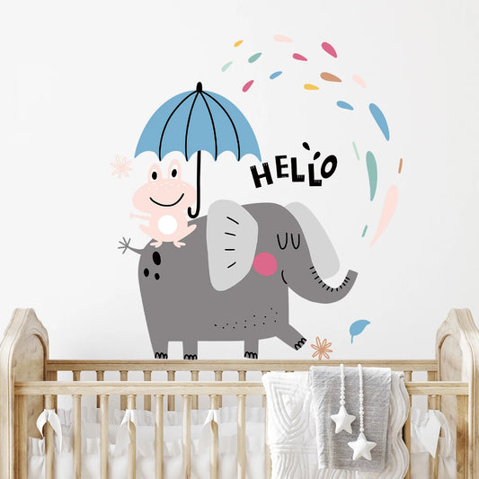 Cartoon Elephant and Frog Pattern Wall Decal | Kids Room Decor removable peel and stick wall decal by HomeDecorDecals.