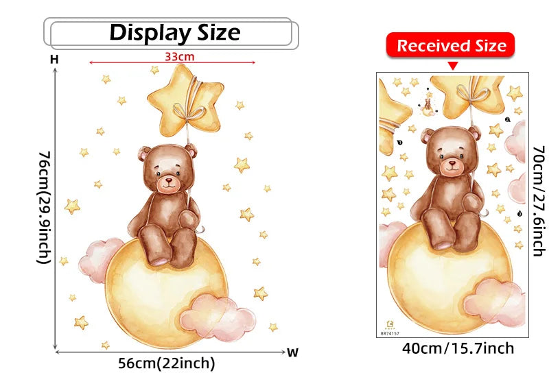 Cartoon Grey Baby Elephant Moon Gold Stars Wall Stickers for Kids Room Decor Nurserry Wall Decals Girl Boy Room Decorative-HomeDecorDecals_com