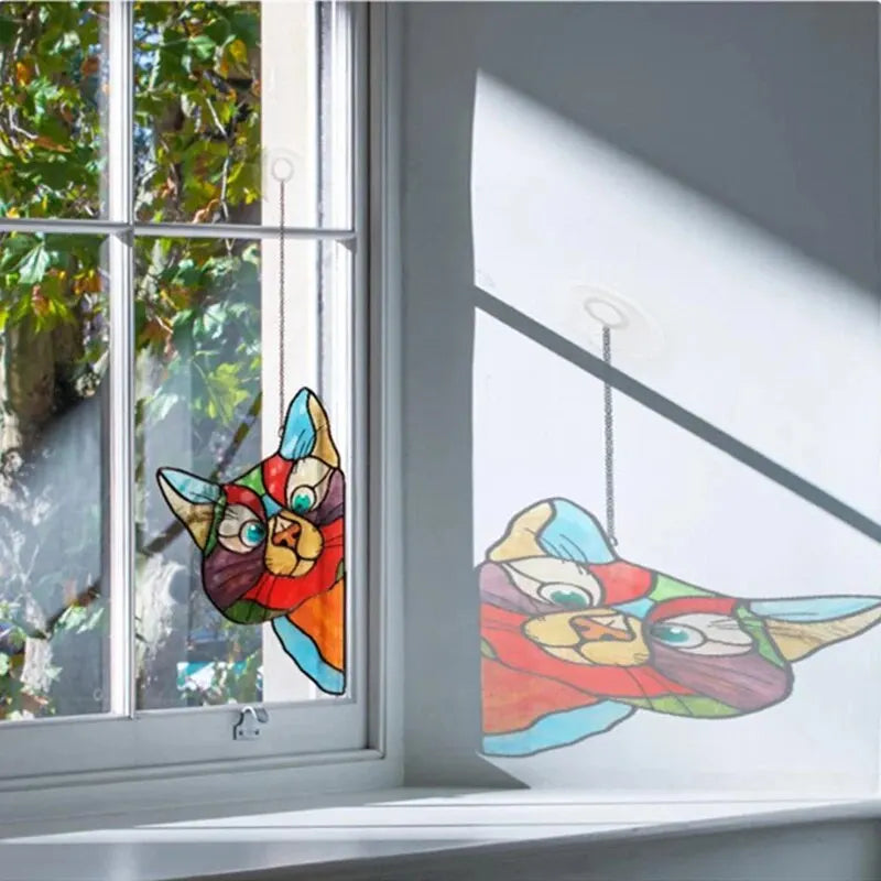 Close-up view of Cat Peeking Window Glass Decal | Home Decor by HomeDecorDecals.
