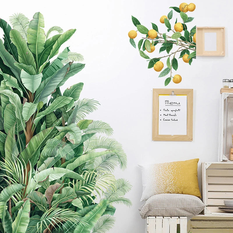 Green Leaves Wall Stickers For Home Living Room Decorative Vinyl Wall Decal Tropical Plants DIY Kid Door Murals Wallpaper-HomeDecorDecals_com