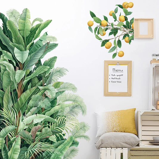 Green Leaves Wall Stickers For Home Living Room Decorative Vinyl Wall Decal Tropical Plants DIY Kid Door Murals Wallpaper-HomeDecorDecals_com
