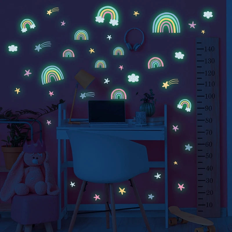 Cartoon Rainbow Luminous Wall Stickers Glow In The Dark Cloud Heart DIY Wall Decal For Baby Kids Room Nursery Home Decorations-HomeDecorDecals_com