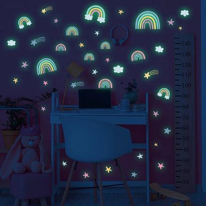 Cartoon Rainbow Luminous Wall Stickers Glow In The Dark Cloud Heart DIY Wall Decal For Baby Kids Room Nursery Home Decorations-HomeDecorDecals_com