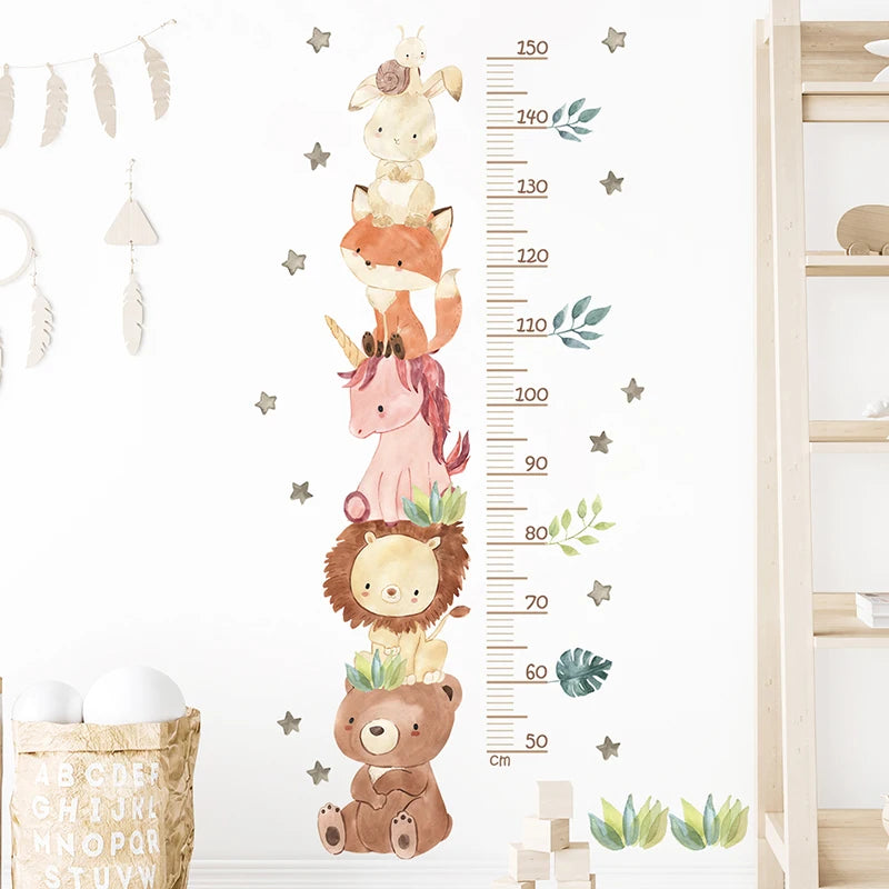 Watercolor Animal Bear Lion Bunny Height Ruller Wall Stickers Kids Grow uo Chart Wall Decals for Kids Room Baby Nursery Room PVC-HomeDecorDecals_com