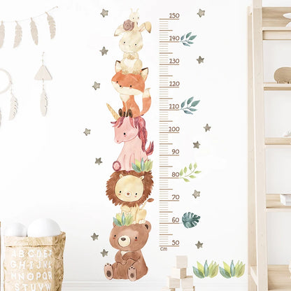 Watercolor Animal Bear Lion Bunny Height Ruller Wall Stickers Kids Grow uo Chart Wall Decals for Kids Room Baby Nursery Room PVC-HomeDecorDecals_com