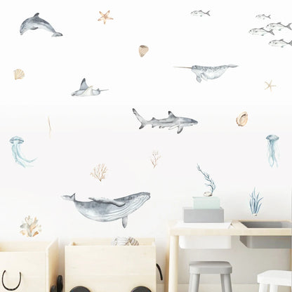 Detailed look at Cartoon Ocean Animals Wall Decal | Room Decor by HomeDecorDecals.