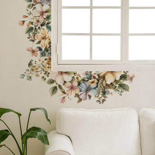 Painted Flowers and Green Leaf Wall Decal | Home Decor by HomeDecorDecals.