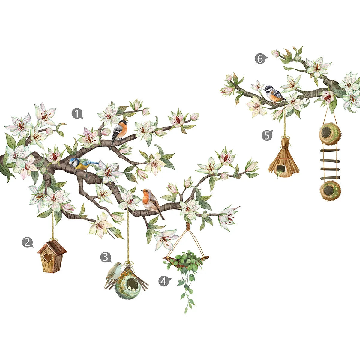 Additional view of Birds on Flower Branch Window Wall Decal | Room Decor by HomeDecorDecals.