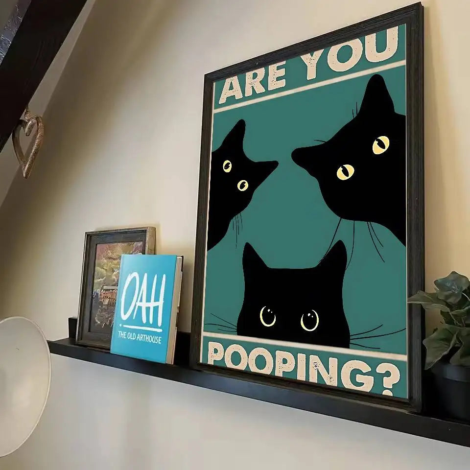 Cute Black Cat Art Are Poster Self-adhesive Art Waterproof Paper Sticker Coffee House Bar Dorm Room Wall Decor-HomeDecorDecals_com