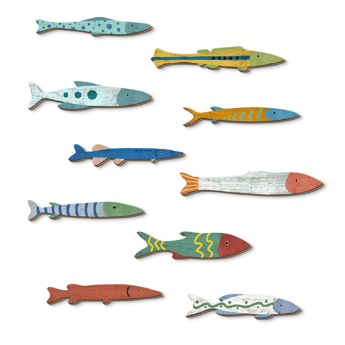 Colorful Hand - Painted Wooden Fish Wall Decorations: Add a Splash of Ocean Charm to Your Space-HomeDecorDecals_com
